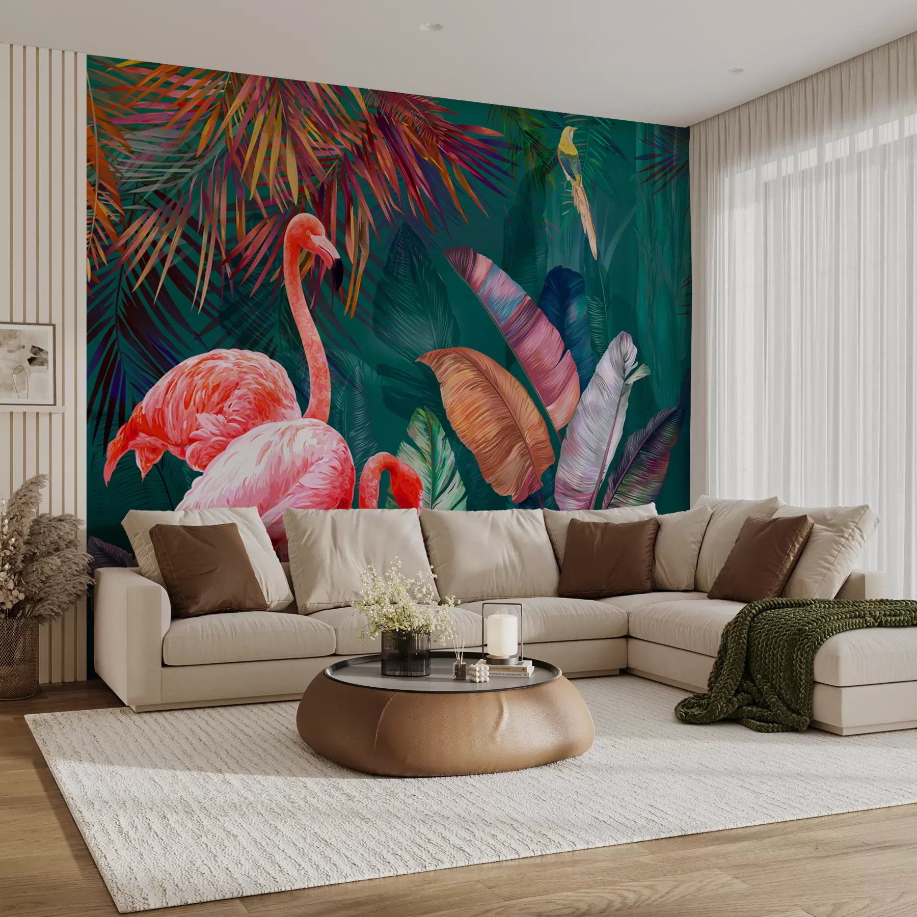 wall murals Фламингос у обојеном тропима u80403