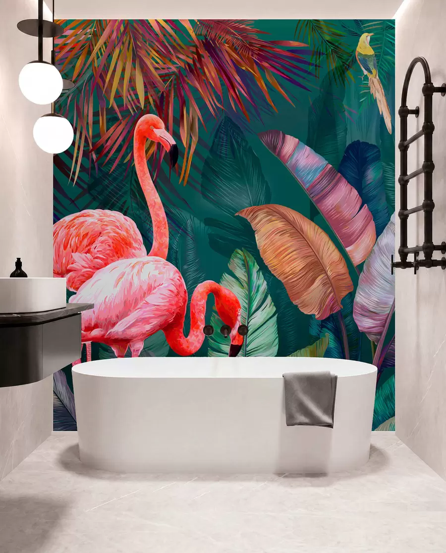 wall murals Фламингос у обојеном тропима u80403