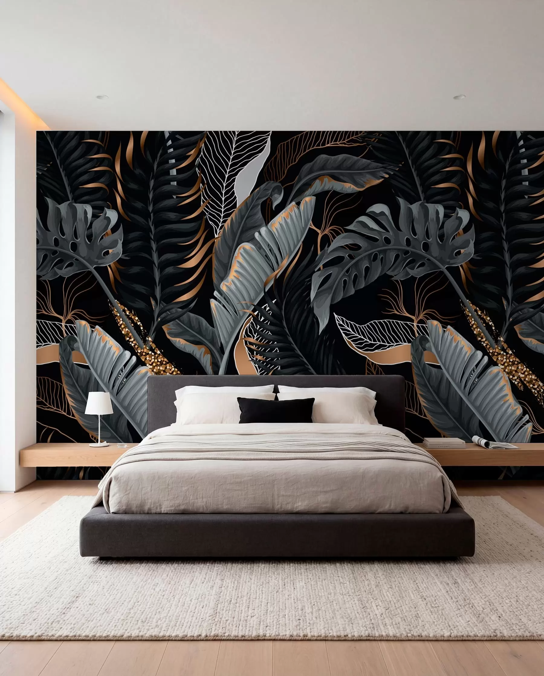 wall murals Тропско лишће на црној позадини u71889
