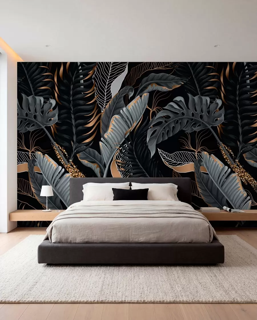 wall murals Тропско лишће на црној позадини u71889