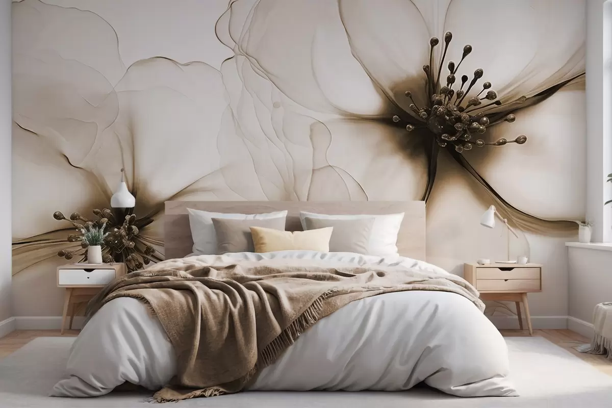 wall murals Два провидна текстурирана смеђа цвета са видљивим прашницима, преклапајућим нежним латицама и меком, текућом текстуром w09295