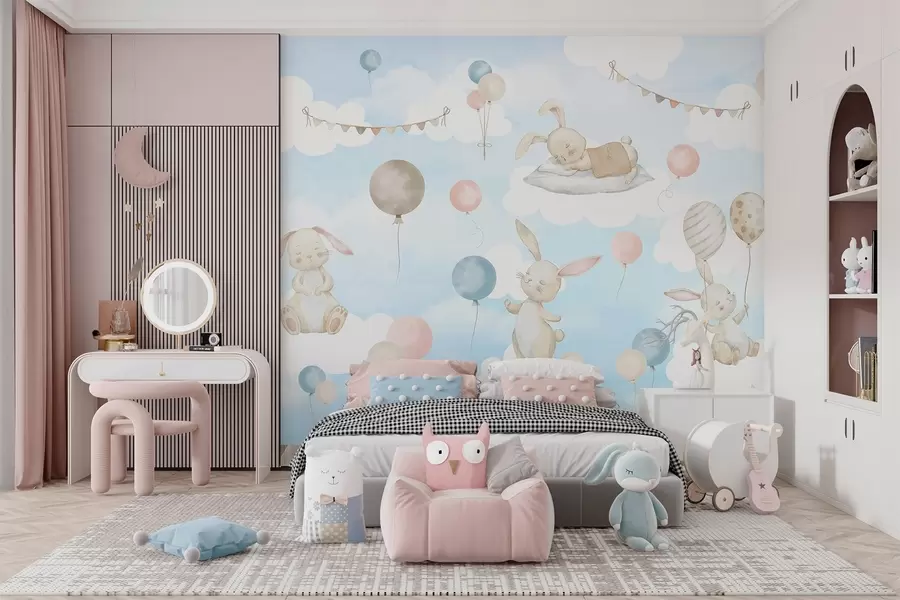 wall murals Зечеви са балонима на облацима w04337