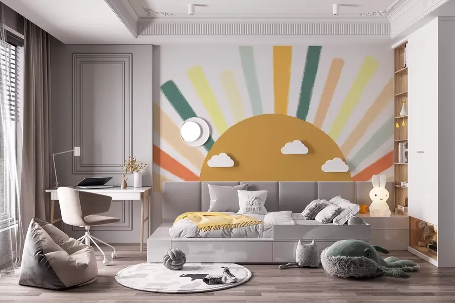 wall murals Апстрактно сунце са обојеним зрацима w04352