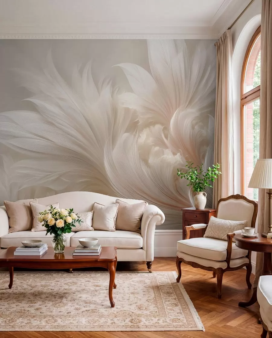 wall murals Бестежинско перје у нијансама ваниле креме w09302