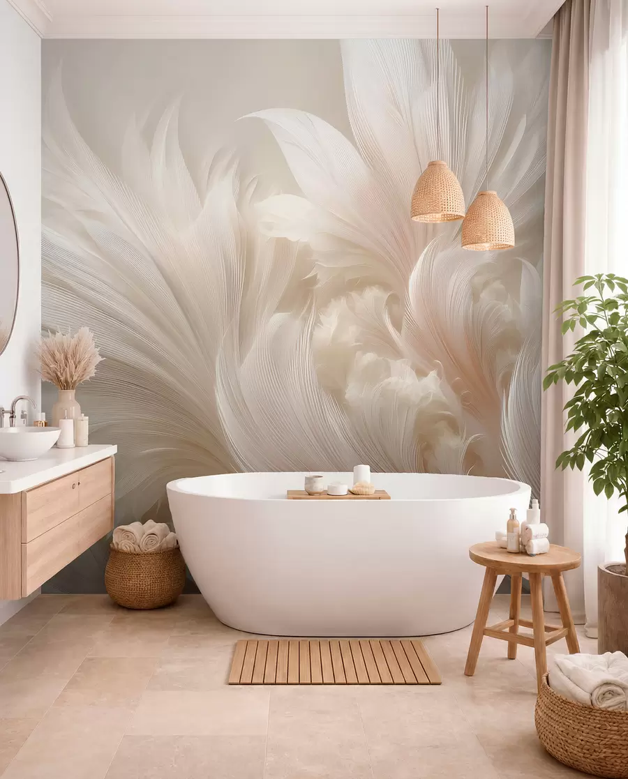 wall murals Бестежинско перје у нијансама ваниле креме w09302