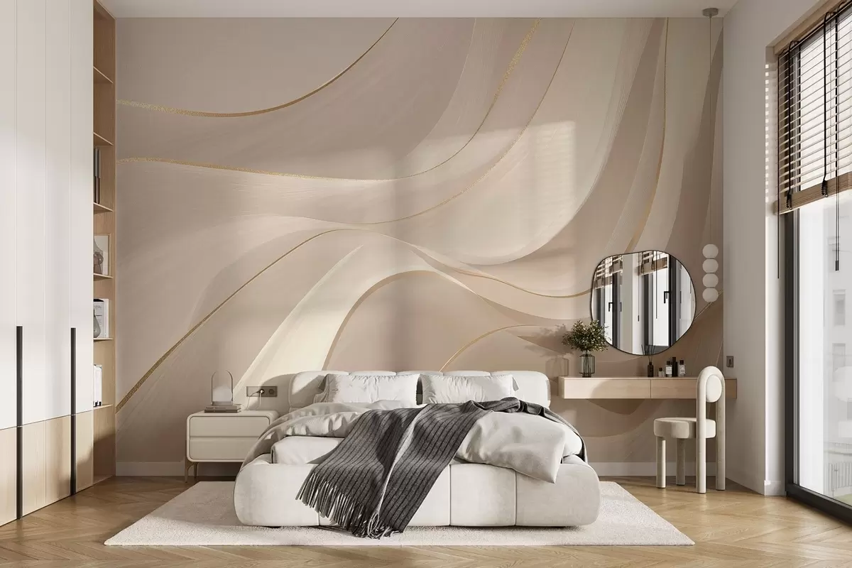 wall murals Течни таласи са жутим акцентима у кремастом светлу w09303