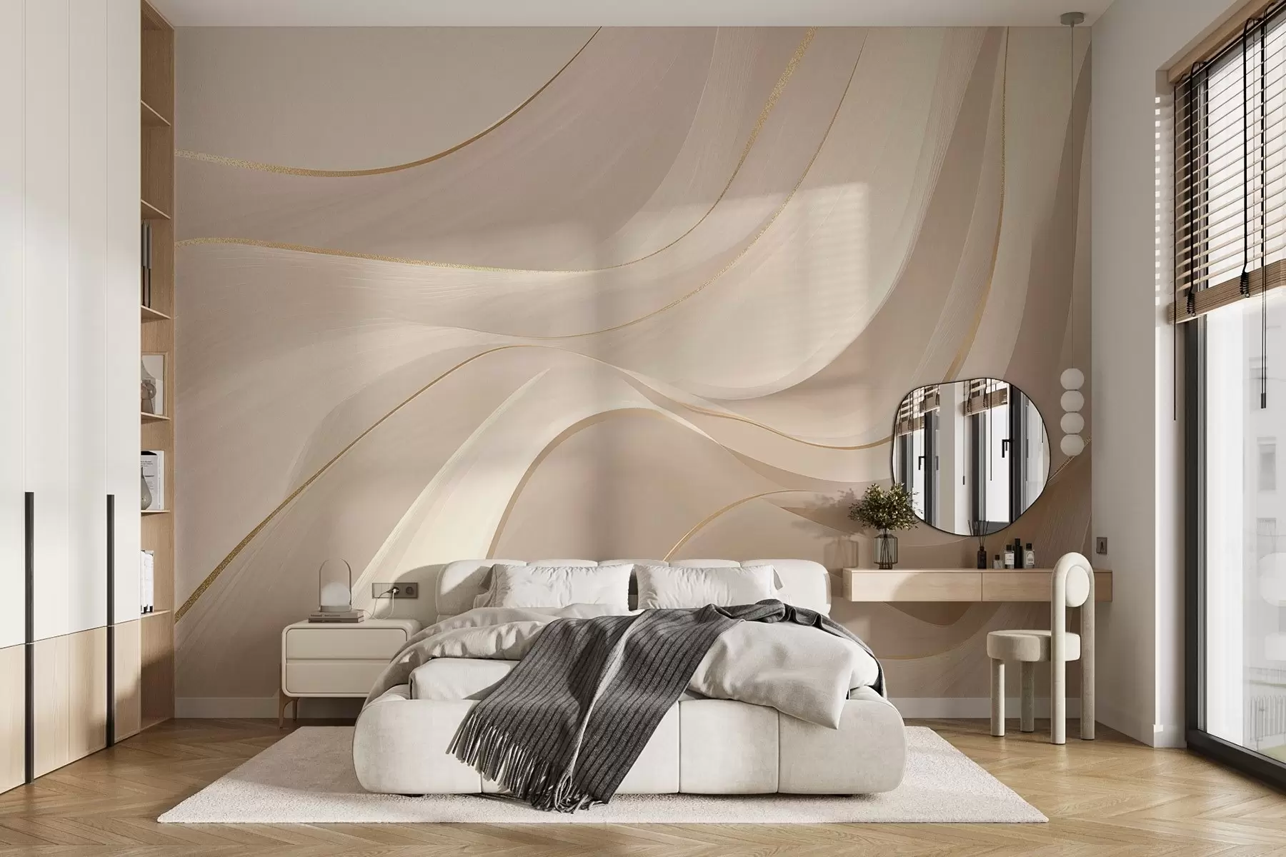 wall murals Течни таласи са жутим акцентима у кремастом светлу w09303