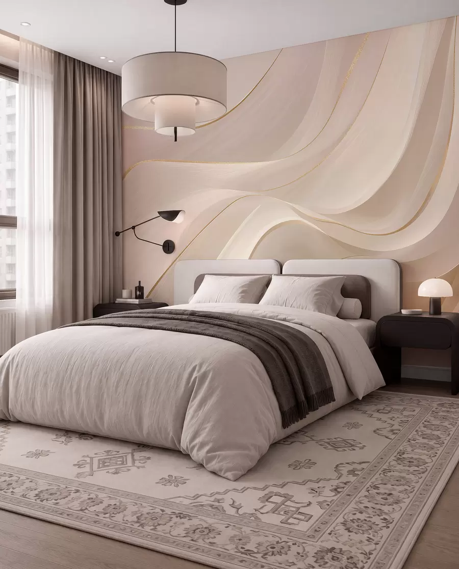 wall murals Течни таласи са жутим акцентима у кремастом светлу w09303