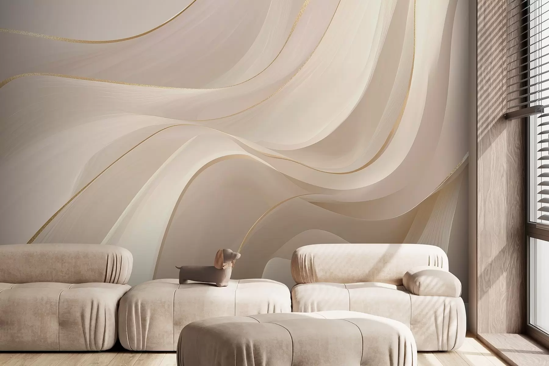 wall murals Течни таласи са жутим акцентима у кремастом светлу w09303