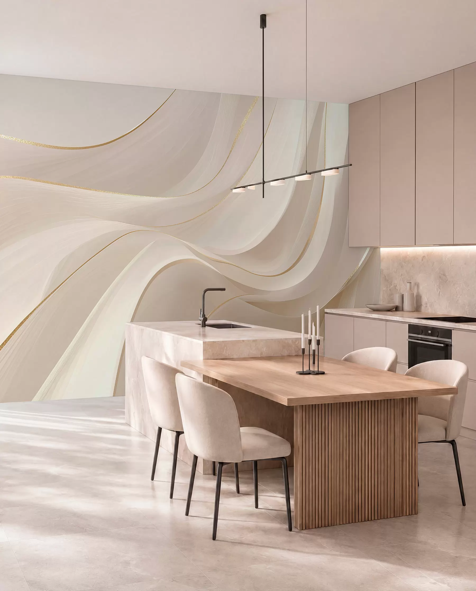 wall murals Течни таласи са жутим акцентима у кремастом светлу w09303