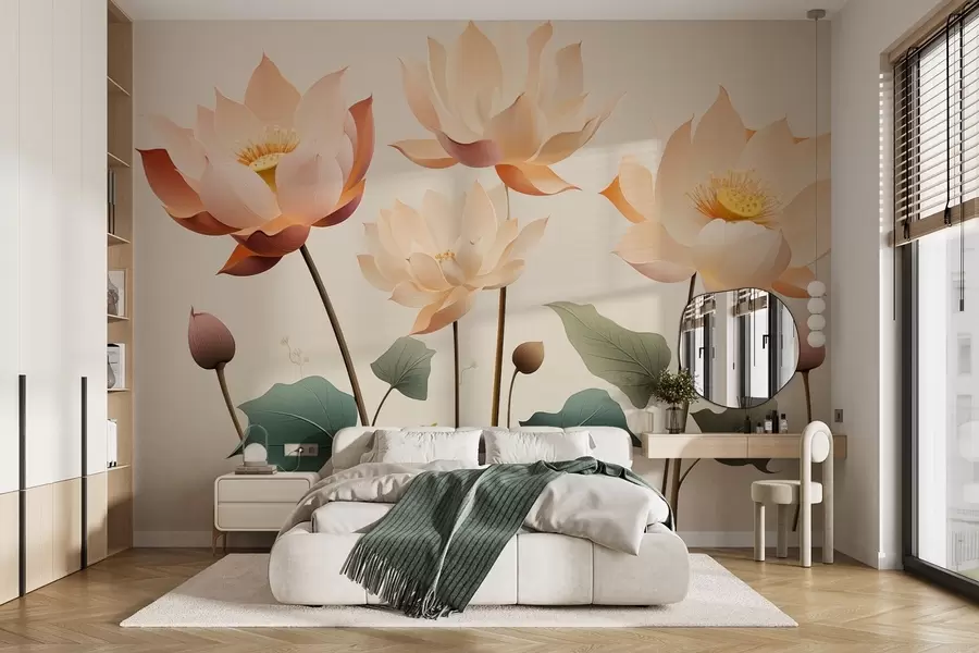 wall murals Елегантни лотосови цветови у нежној пастелној палети w09306