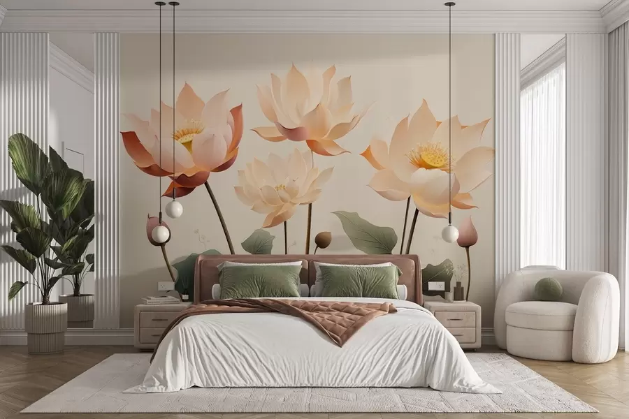 wall murals Елегантни лотосови цветови у нежној пастелној палети w09306