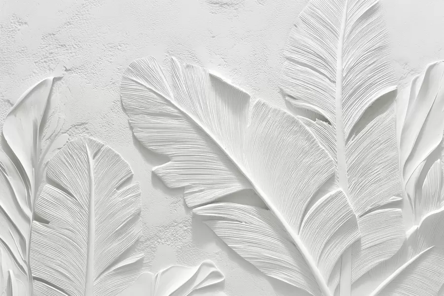 wall murals Текстурирано сиво лишће на позадини са рељефом од вештачког гипса w09307