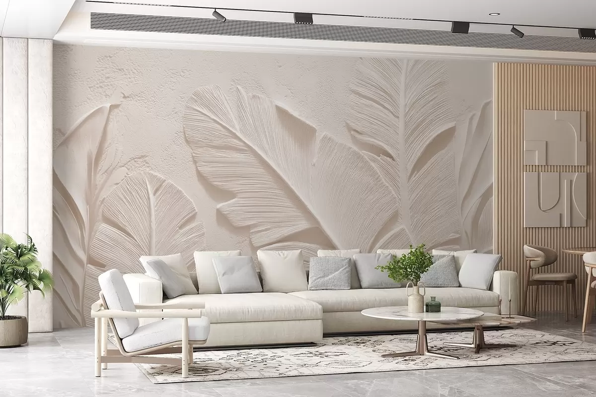 wall murals Рељефни листови у топлим беж-песковитим тоновима w09307v1