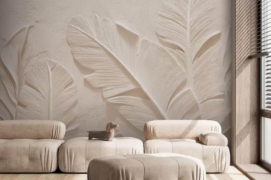 wall murals Рељефни листови у топлим беж-песковитим тоновима w09307v1
