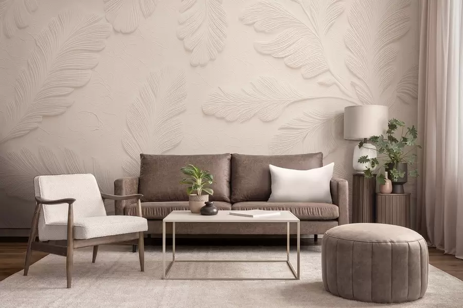 wall murals Рељефно лишће на светлој позадини са ефектом напукнућа w09309