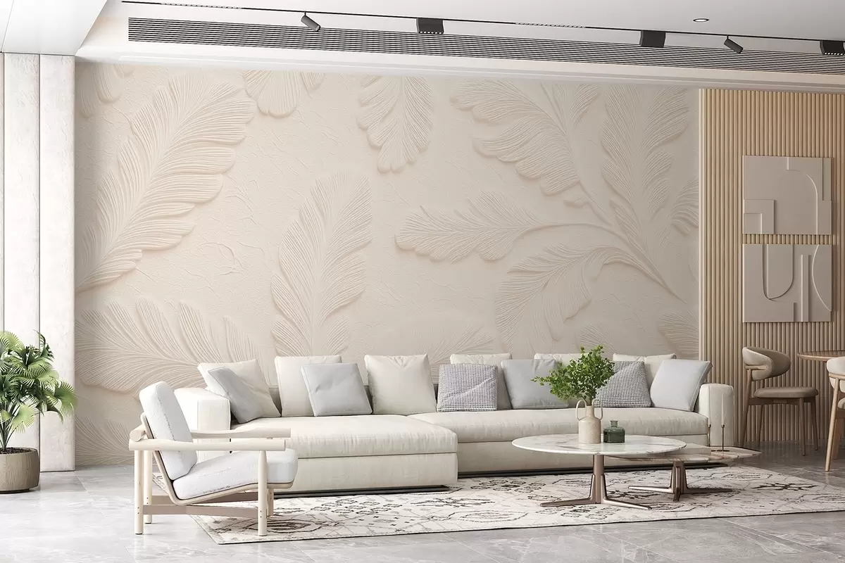 wall murals Рељефно лишће на светлој позадини са ефектом напукнућа w09309