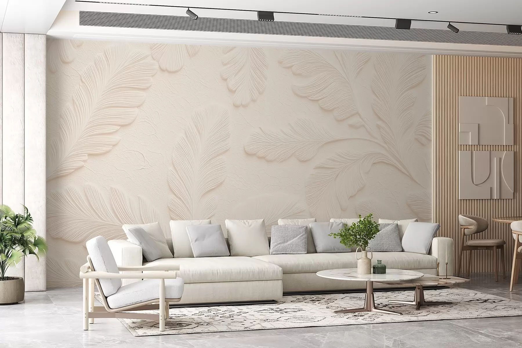 wall murals Рељефно лишће на светлој позадини са ефектом напукнућа w09309