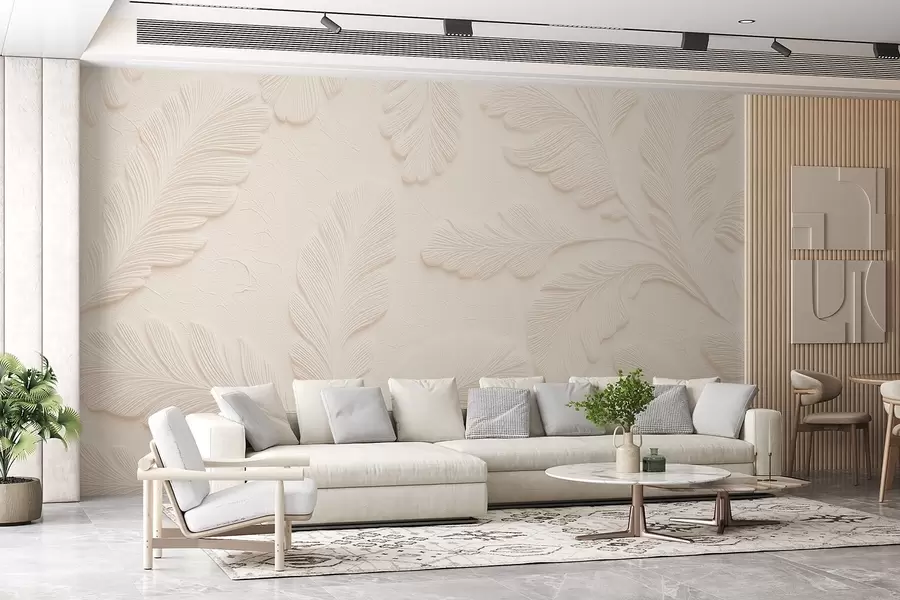 wall murals Рељефно лишће на светлој позадини са ефектом напукнућа w09309