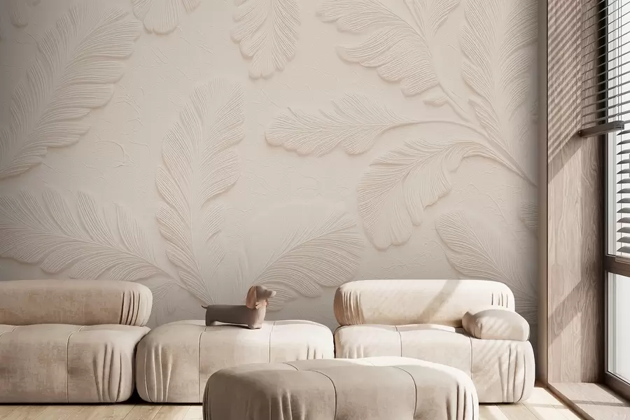 wall murals Рељефно лишће на светлој позадини са ефектом напукнућа w09309