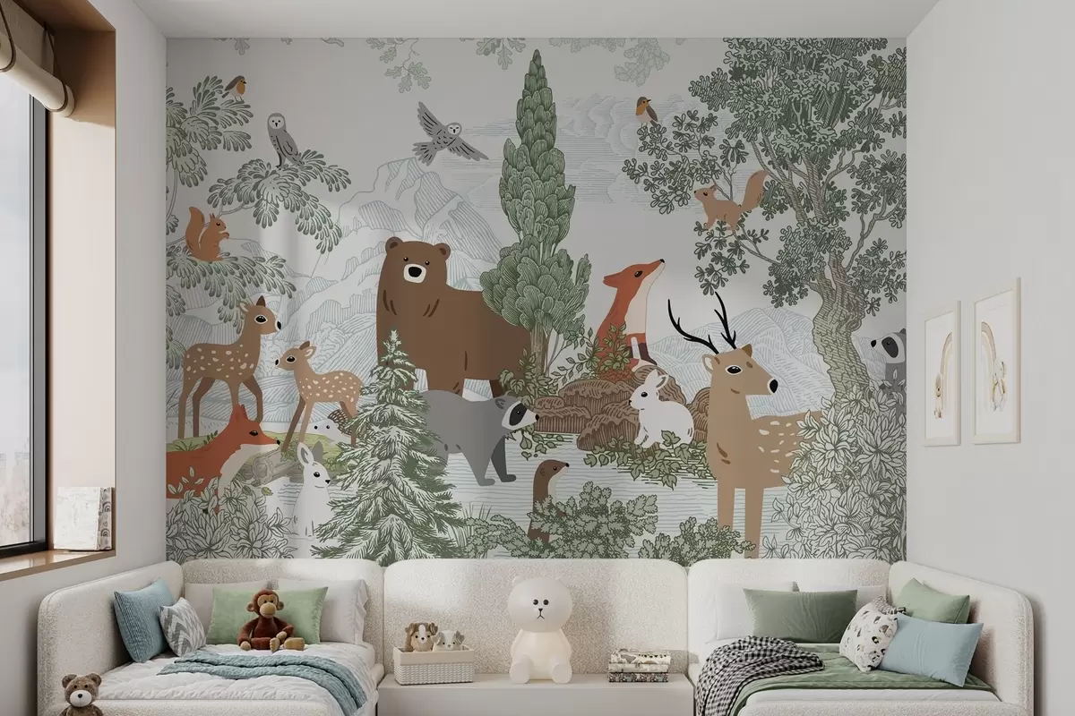 wall murals Животиње и птице у шуми w04383