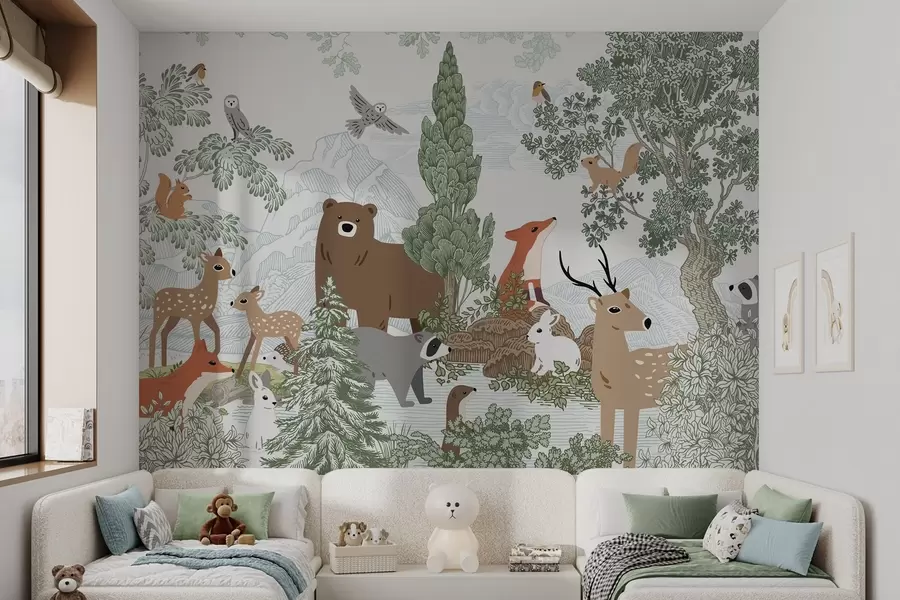 wall murals Животиње и птице у шуми w04383
