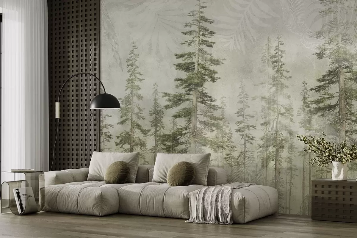 wall murals Борова шума са винтаге текстуром папира и финим шарама w04342