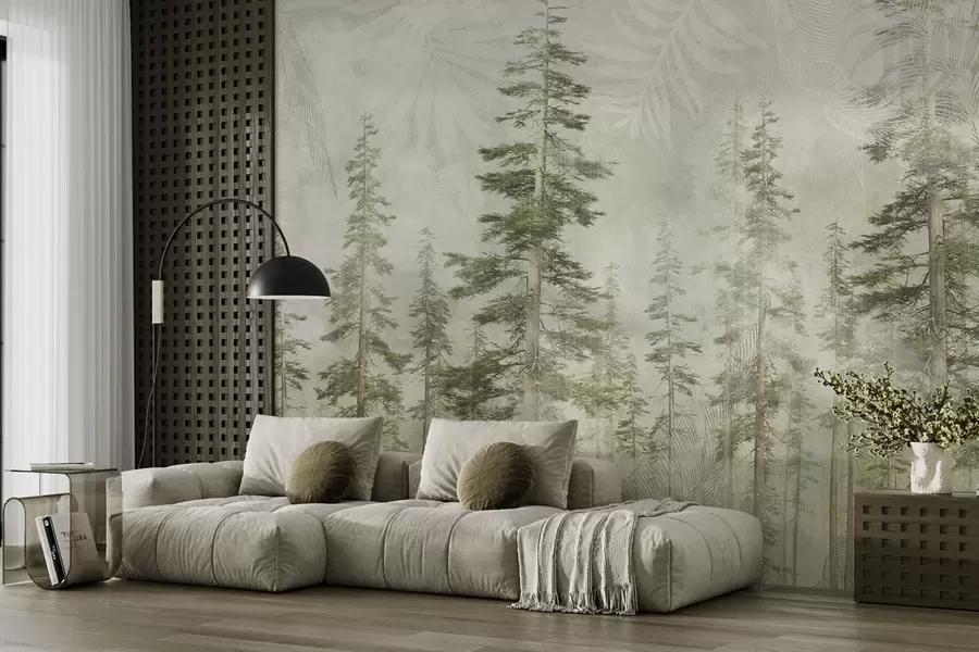 wall murals Борова шума са винтаге текстуром папира и финим шарама w04342