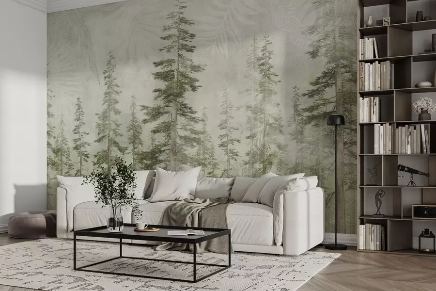 wall murals Борова шума са винтаге текстуром папира и финим шарама w04342