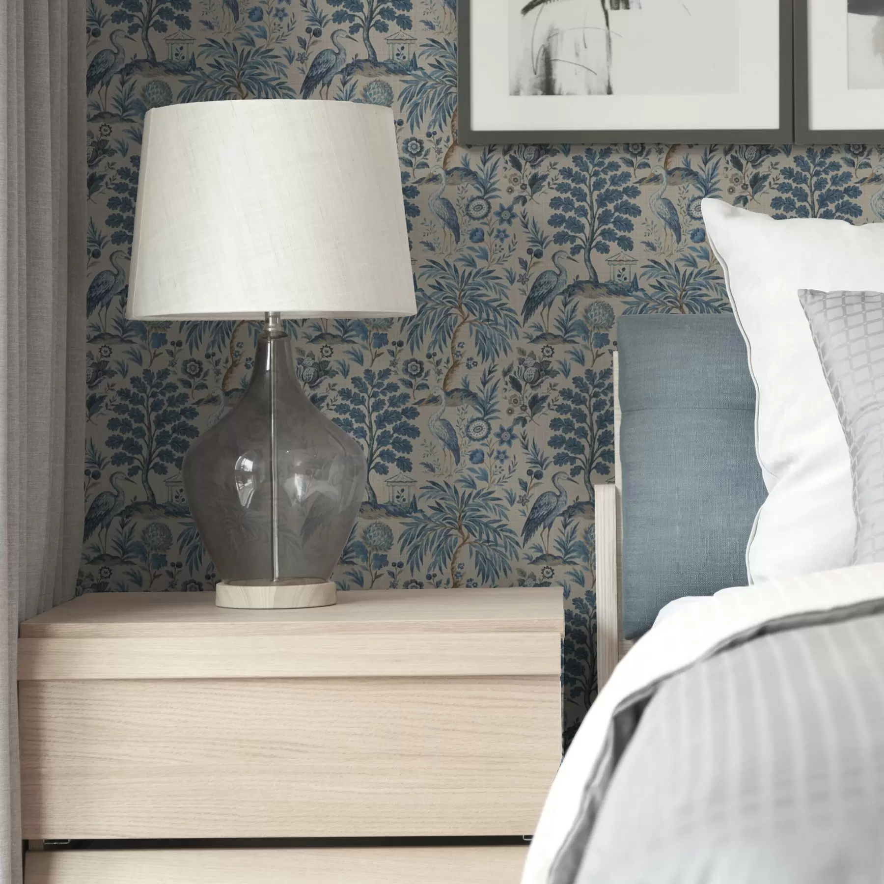 wall murals Стил Тоил де Жуи са плавим птицама и тропским дрвећем a00382