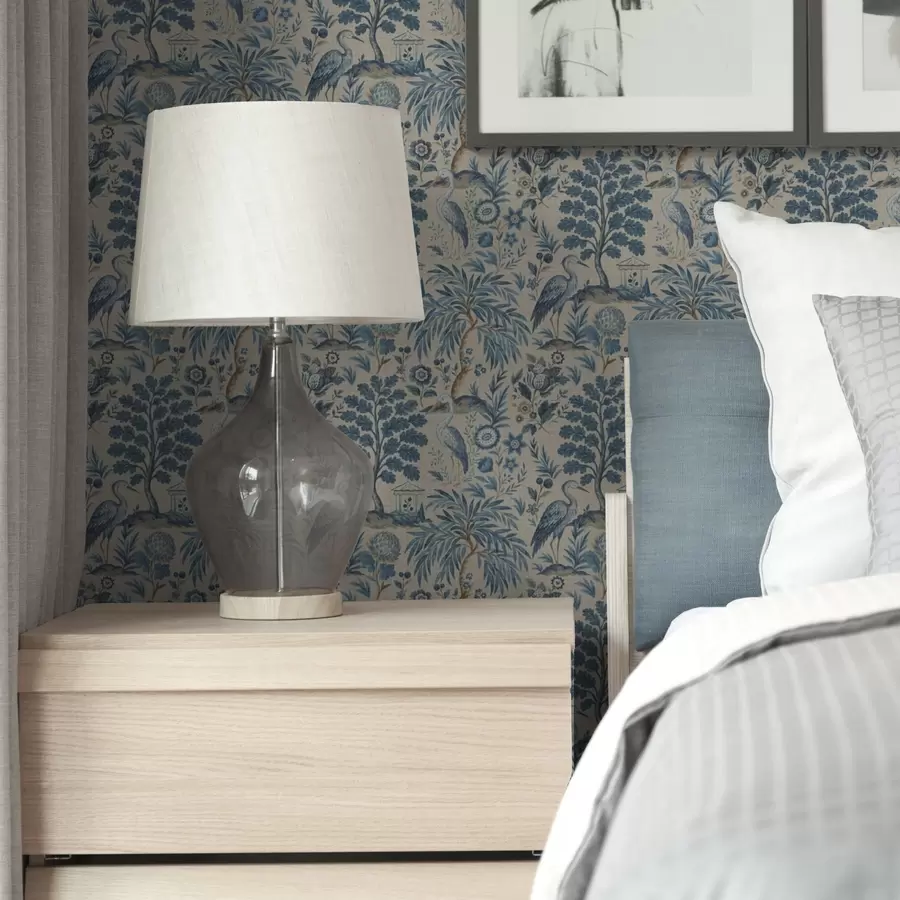 wall murals Стил Тоил де Жуи са плавим птицама и тропским дрвећем a00382