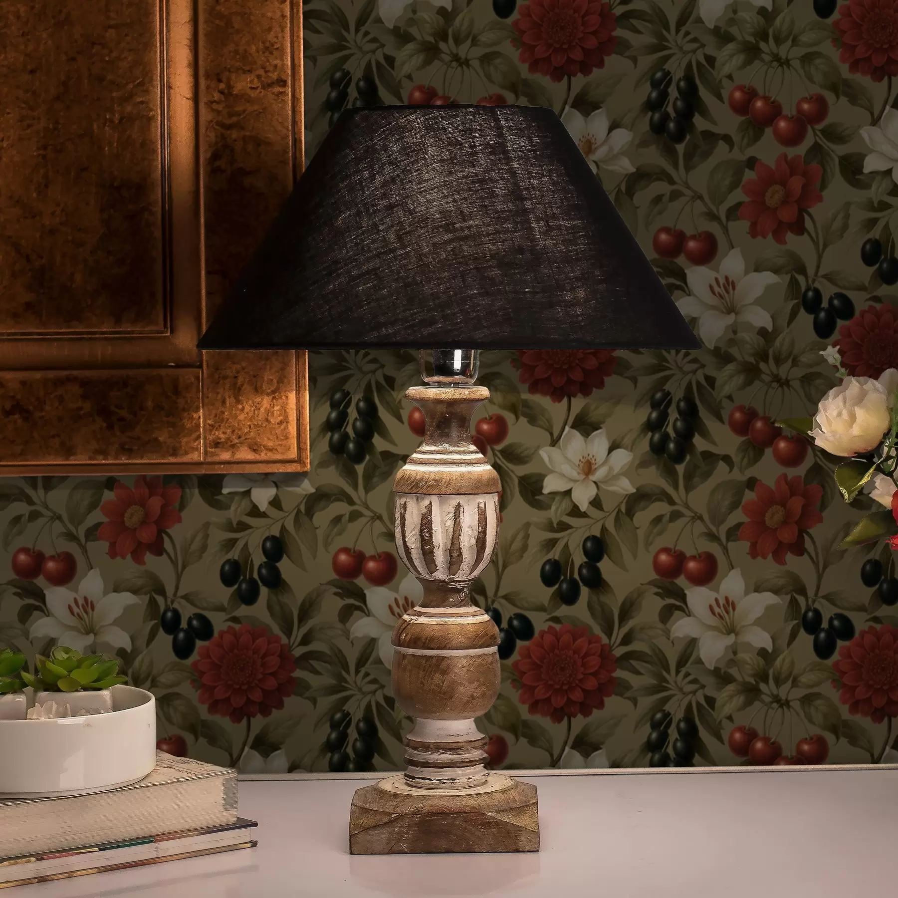 wall murals Трешње, цвеће и црне маслине a00384