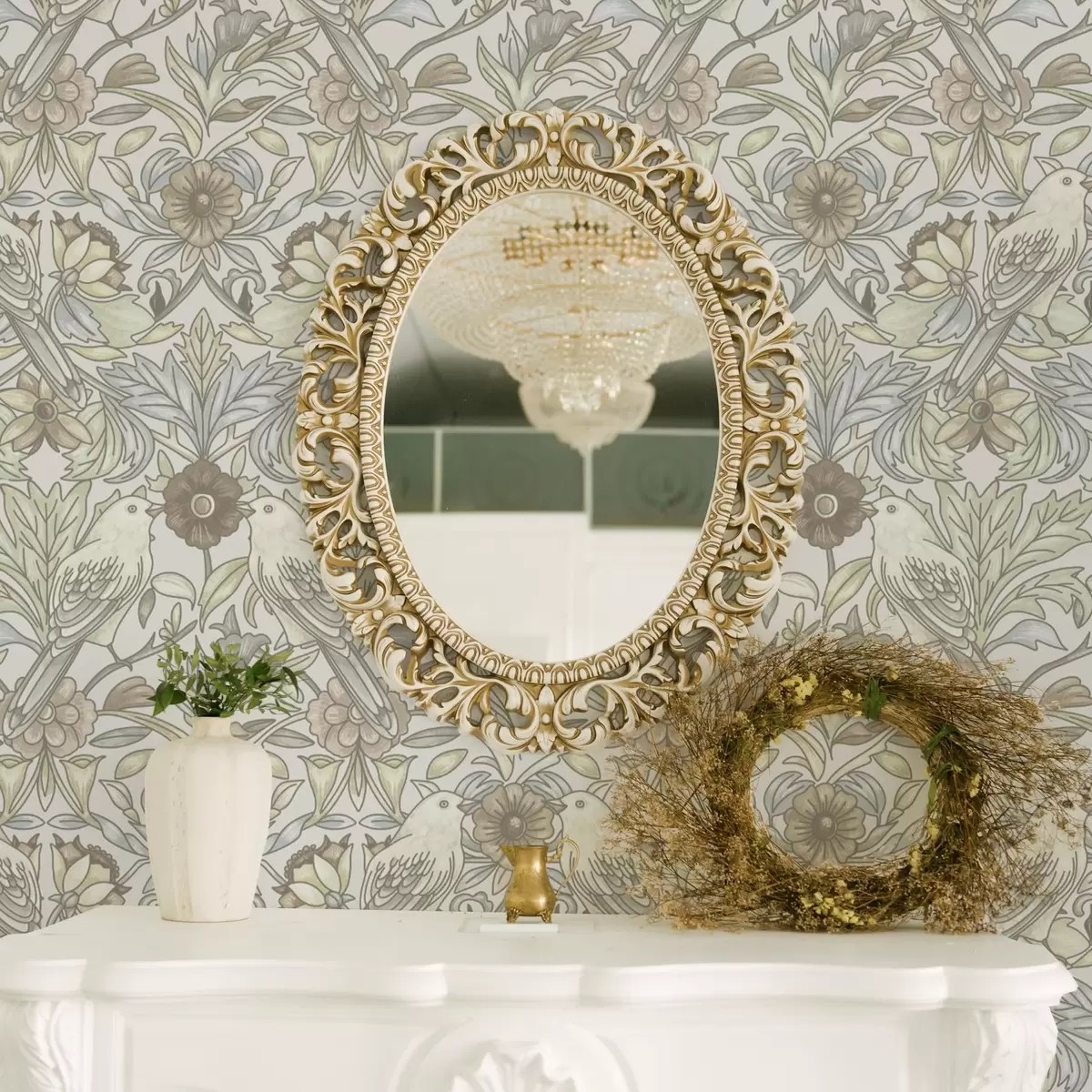 Позадина Птице у стилу арт нувоа и пастелно стилизовано цвеће a00385