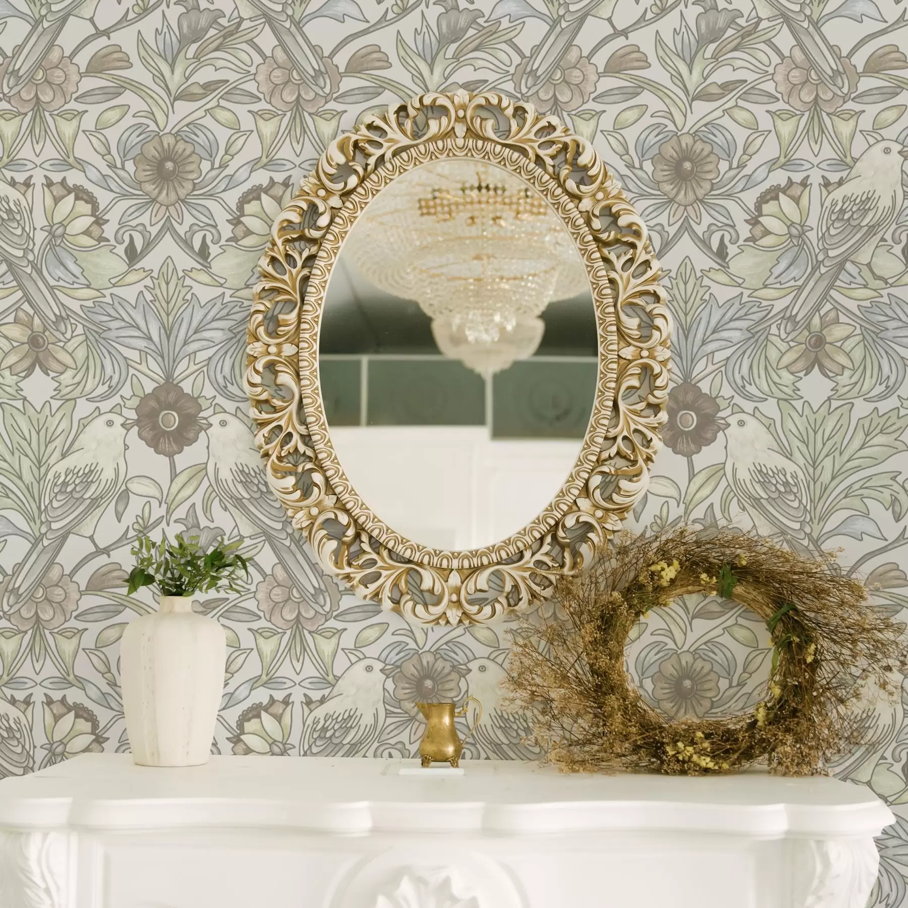 wall murals Птице у стилу арт нувоа и пастелно стилизовано цвеће a00385