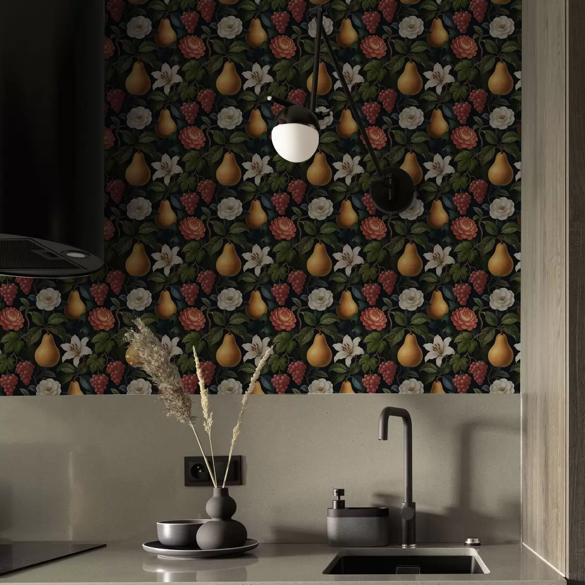 Позадина Барокно воће и цвеће на драматичној тамној позадини a00387