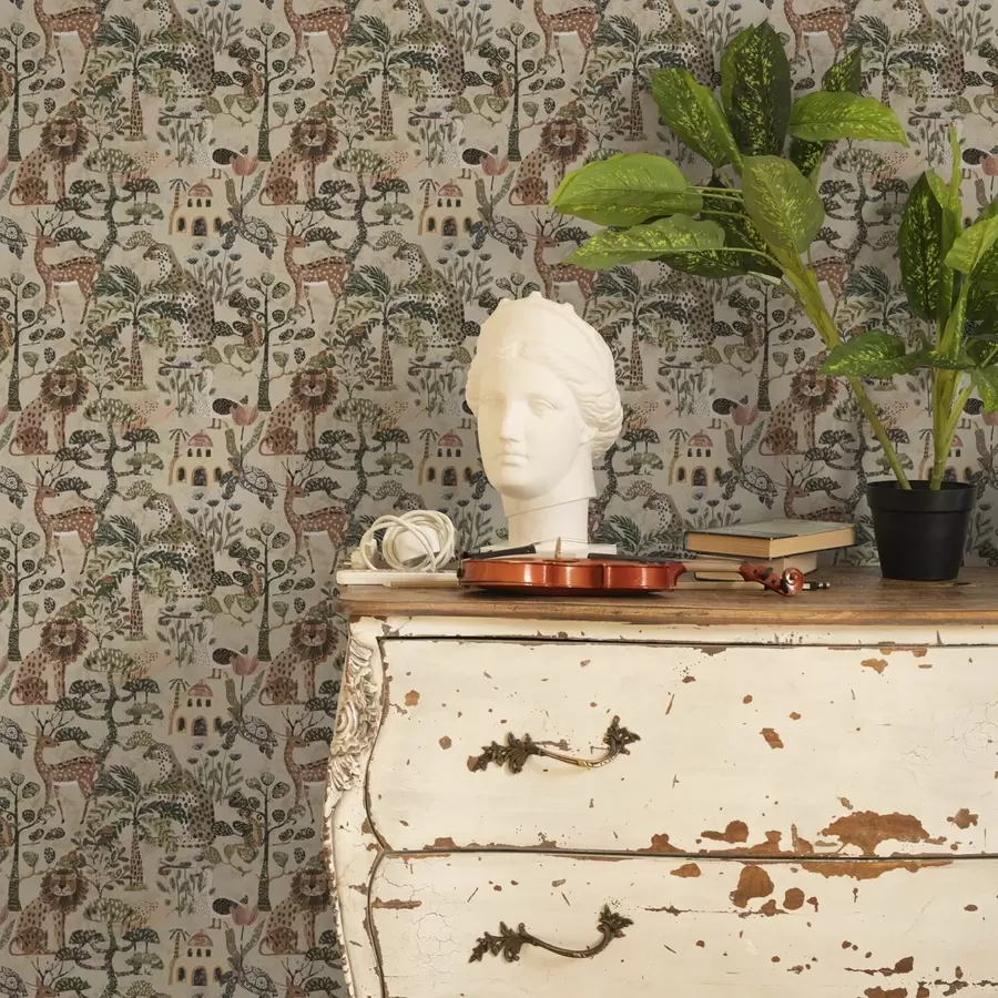 wall murals Животиње сафарија и лишће саване у топлим земљаним тоновима a00392