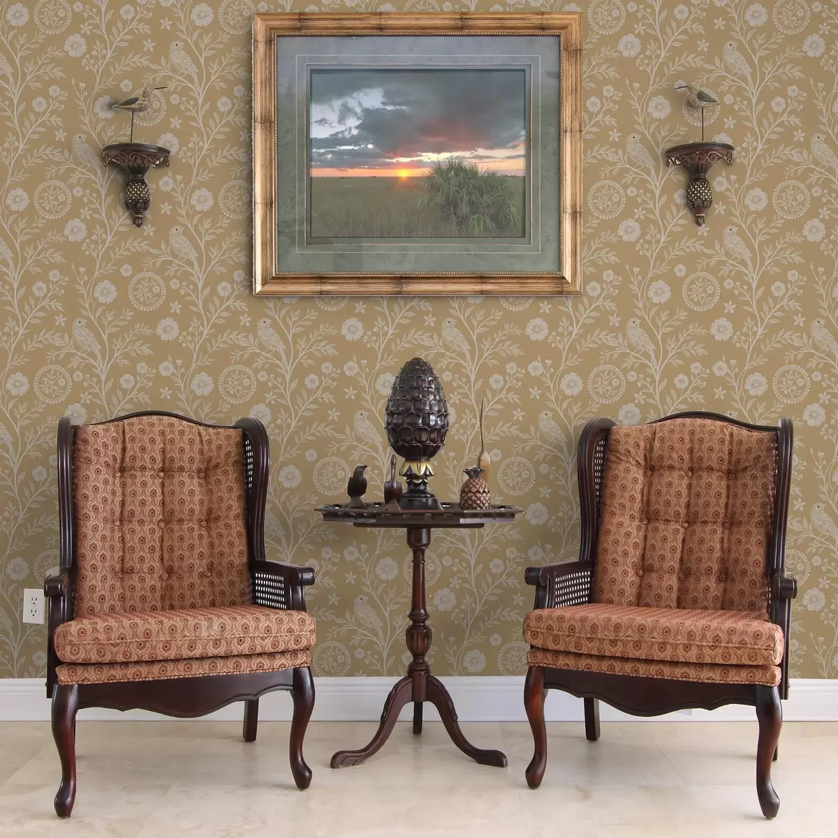 Позадина Деликатна скица беле птице и цвета бела птица и цвет на окер позадини a00393