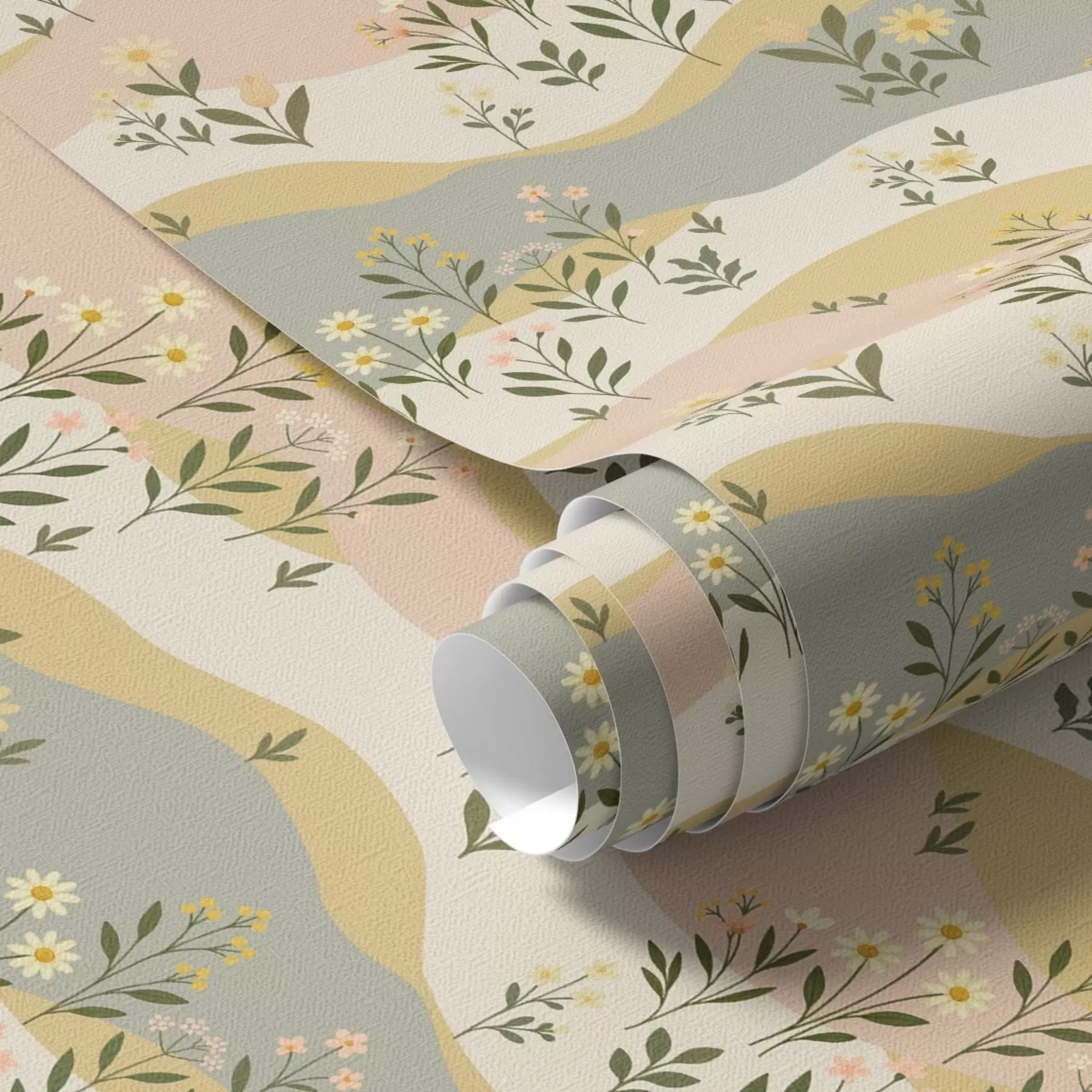 wall murals Таласасто ливадско цвеће у пастелном минималистичком стилу a00396