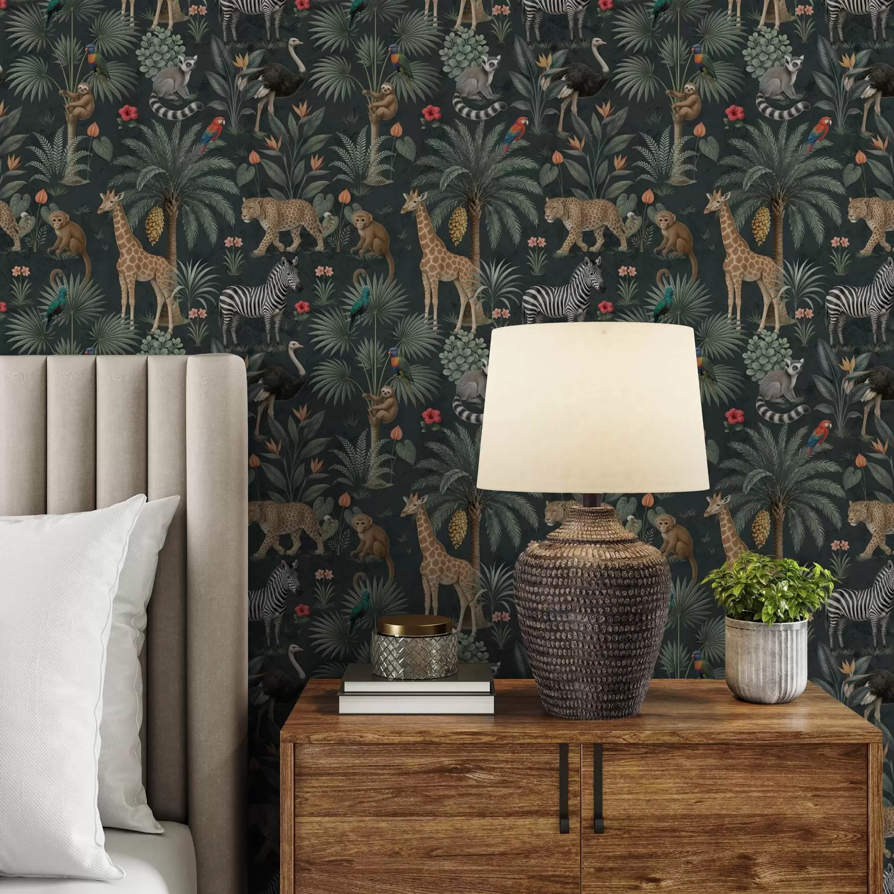 wall murals Реалистичне тропске животиње међу биљкама a00427