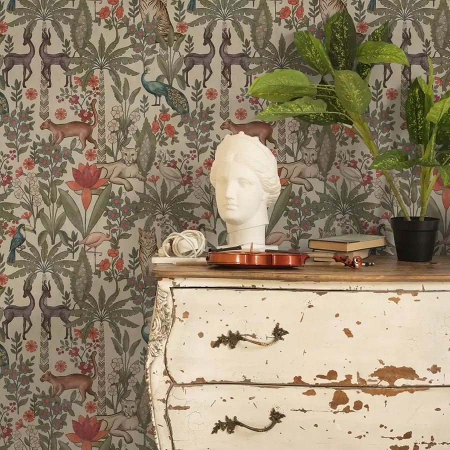 wall murals Ретро стил: Животиње и цвеће на винтаге позадини a00431