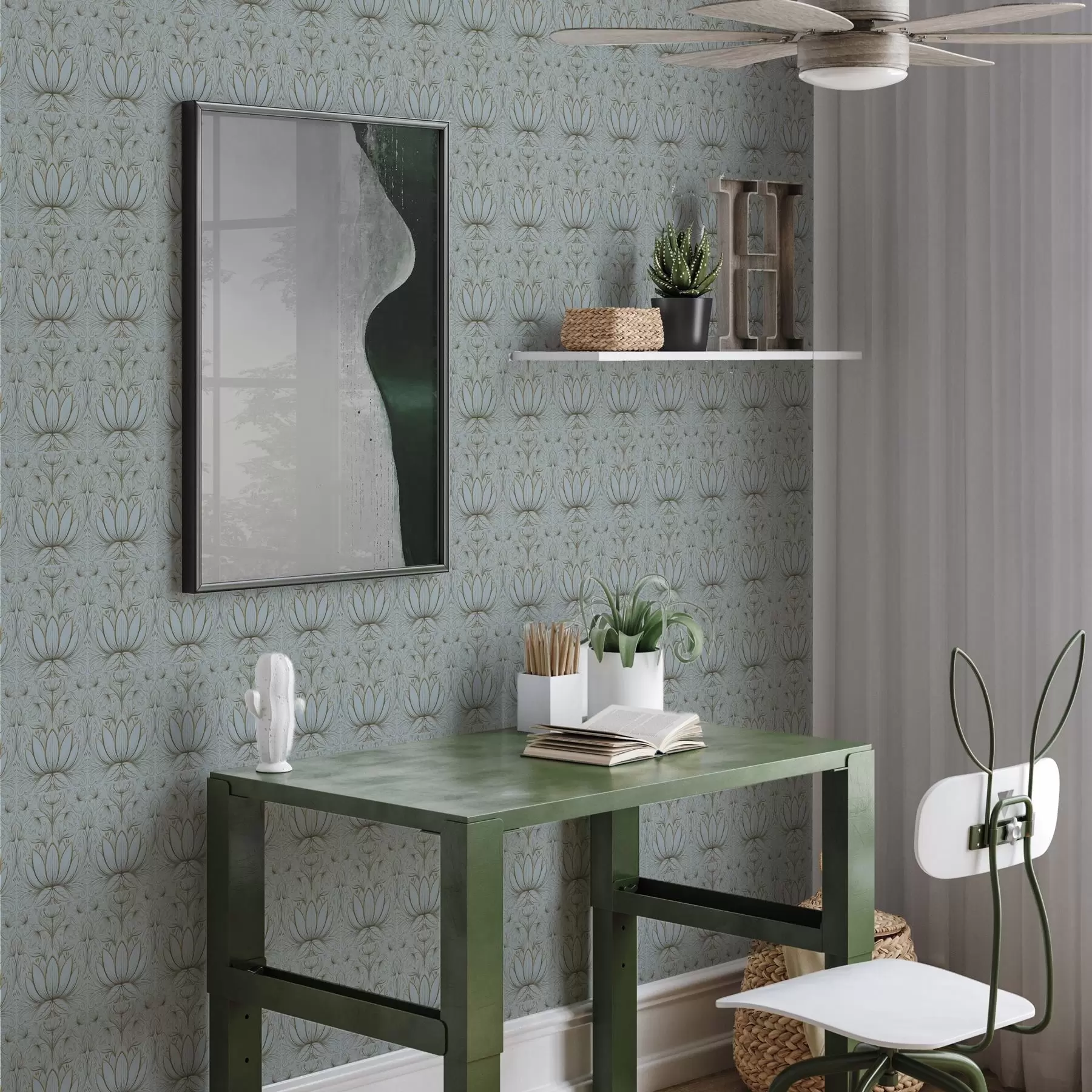 wall murals Лотусов украс у тиркизној и жутој палети a00439