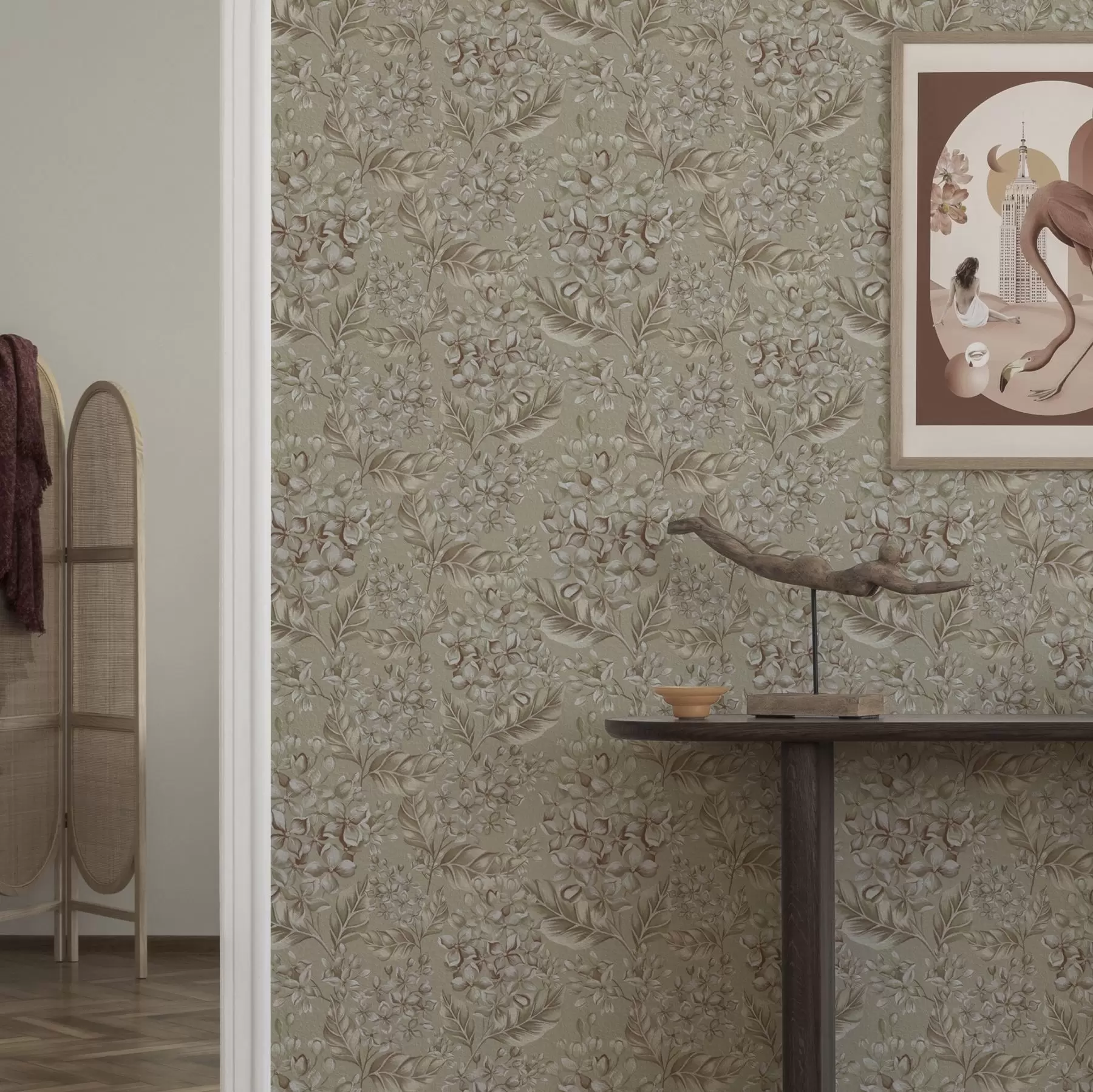 wall murals Беж гране са белим цветовима у топлим нијансама a00441