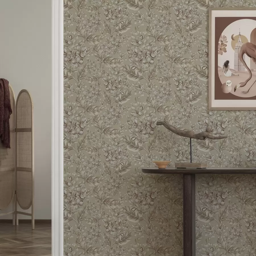 wall murals Беж гране са белим цветовима у топлим нијансама a00441