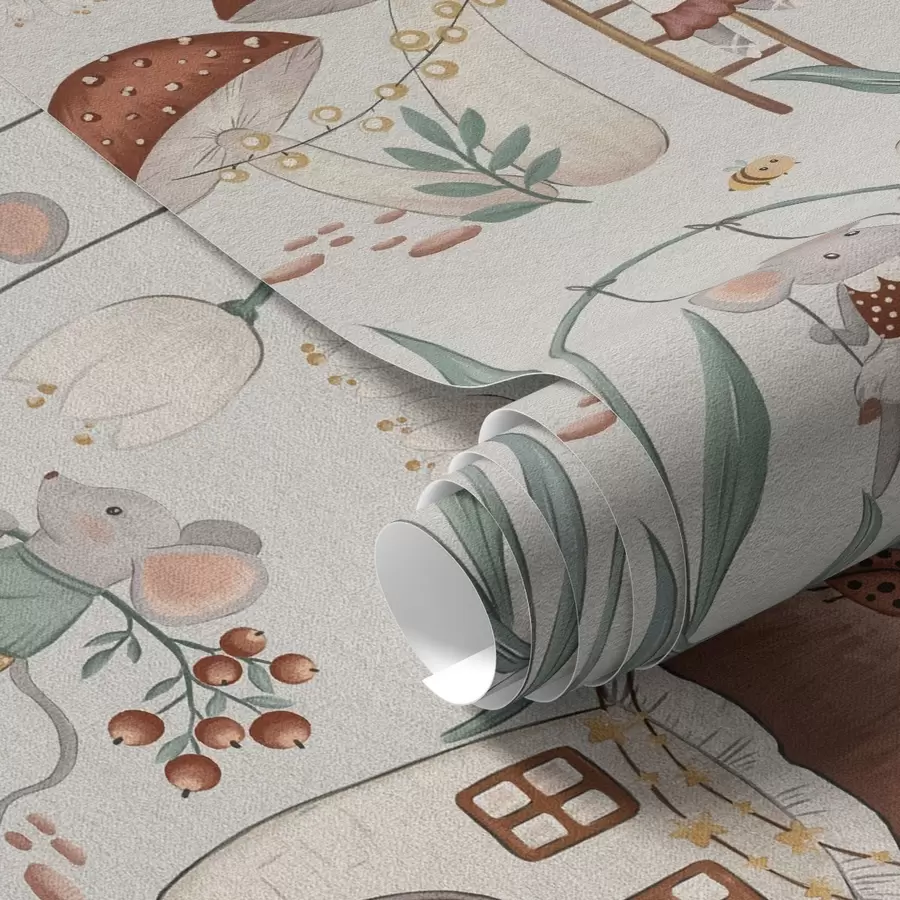 wall murals Слатки мишеви и печурке на позадини лепог шумског пејзажа a00450