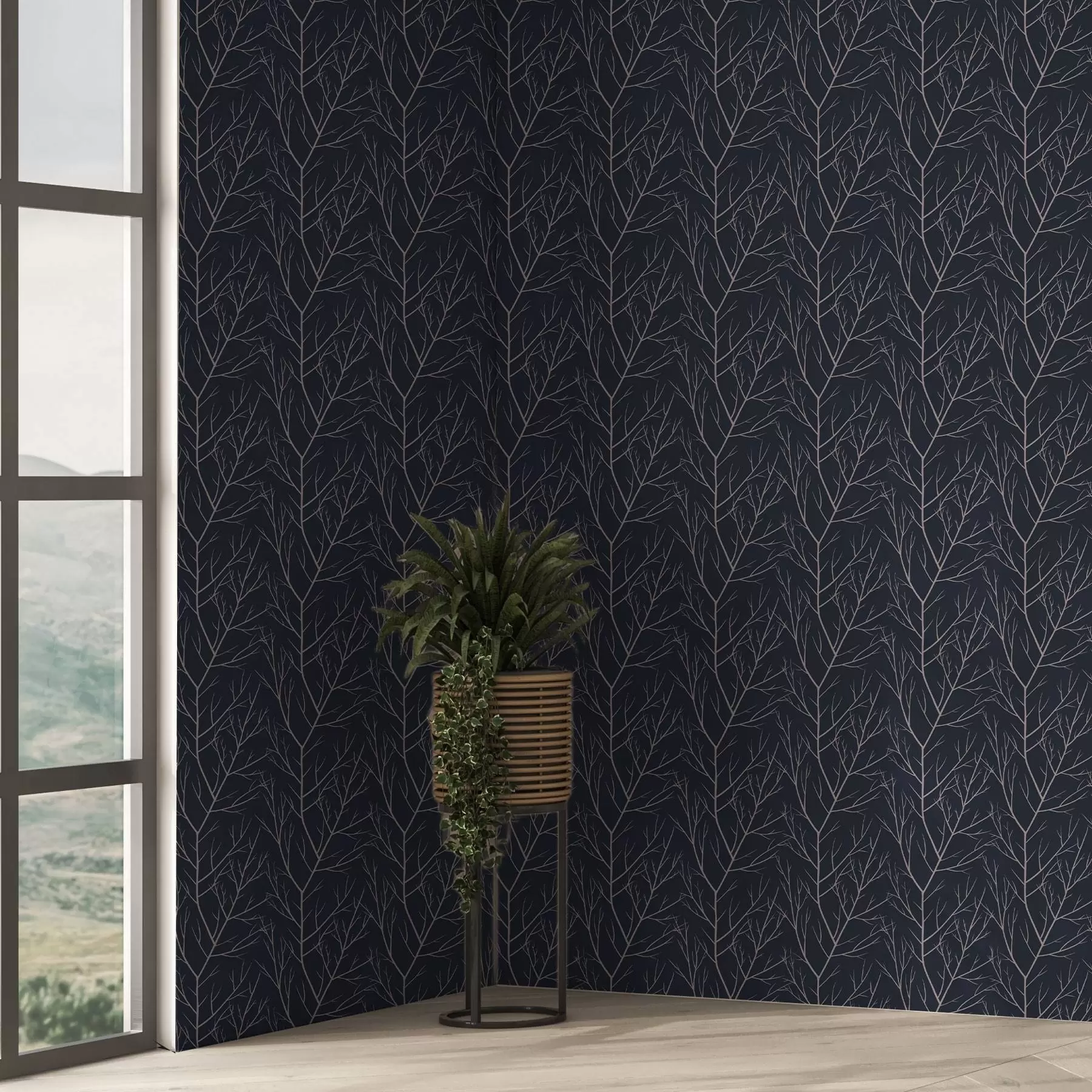 wall murals Меке црвене гране на дубоко тамноплавој позадини a00451