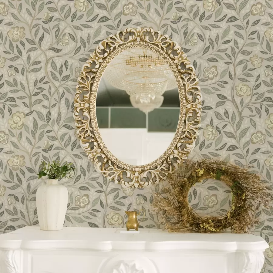 wall murals Крем руже и листови маслине на прашњаво ружичастој позадини a00455