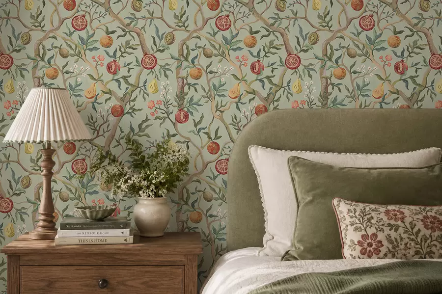 wall murals Нар, крушке и цвеће на бледозеленој позадини a00465