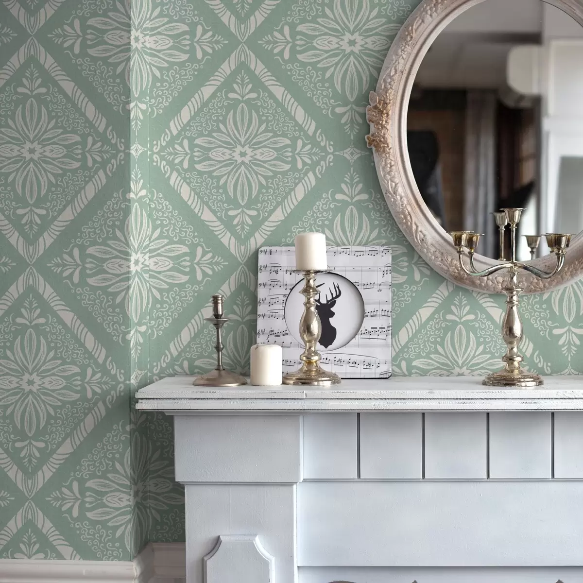 Позадина Тиркизни и беж геометријски узорак са локнама a00466