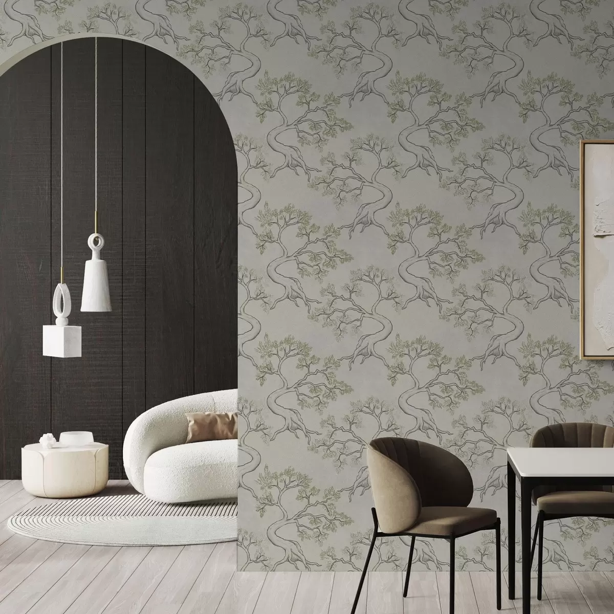 Позадина Монохроматско дрвеће са лепо закривљеним стаблима a00468