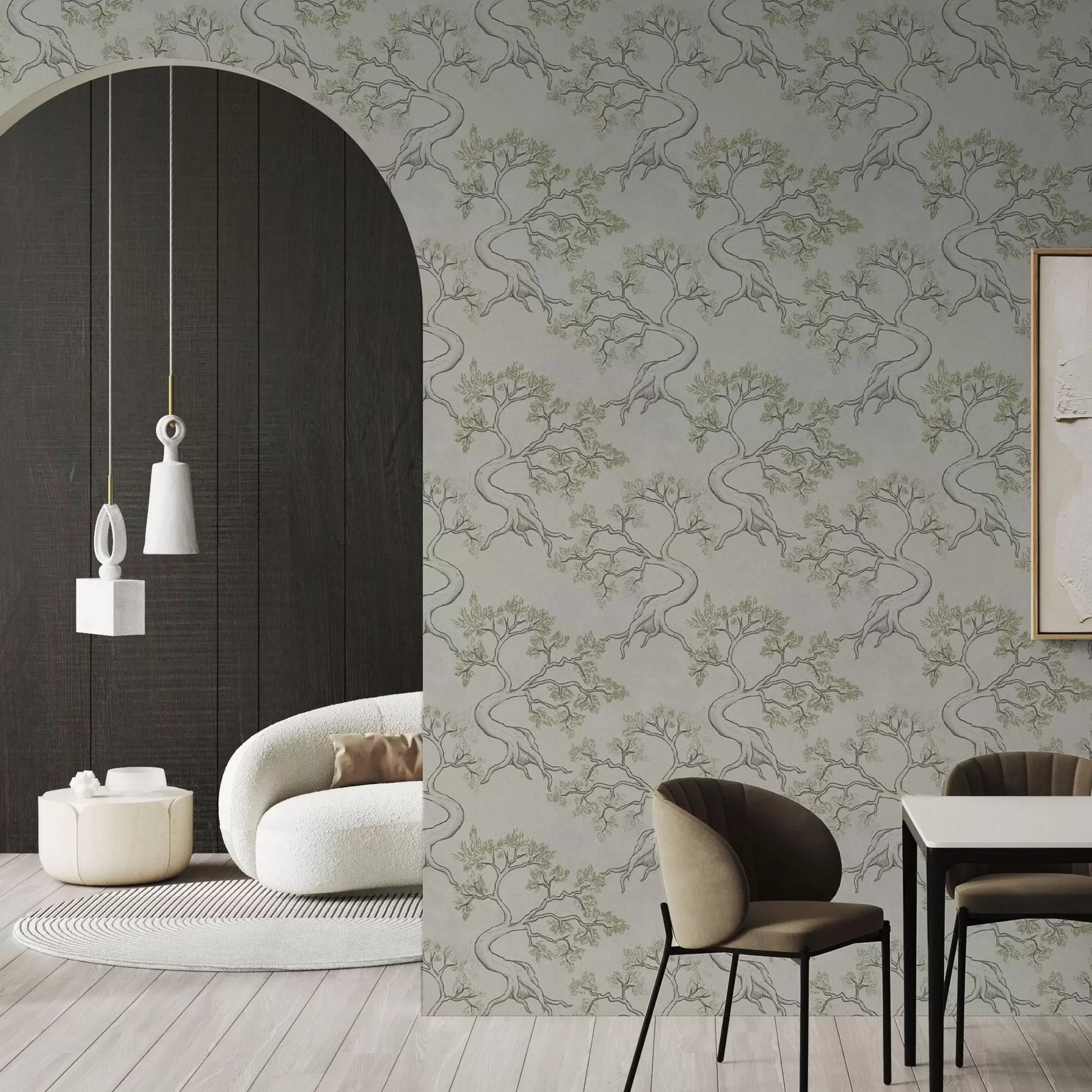 wall murals Монохроматско дрвеће са лепо закривљеним стаблима a00468